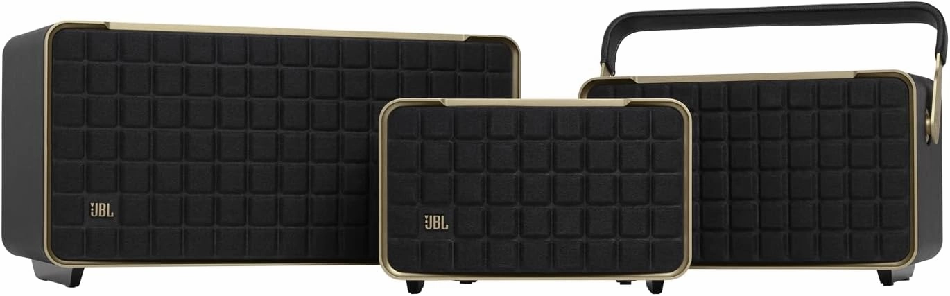 JBL Authentics 300 - Retro Style Wireless Bluetooth/WiFi Home Speaker, Built in Battery (4800mAh), Music Streaming Services via Built-in Wi-Fi, Built in Alexa and Google Assistant (Black/Gold)