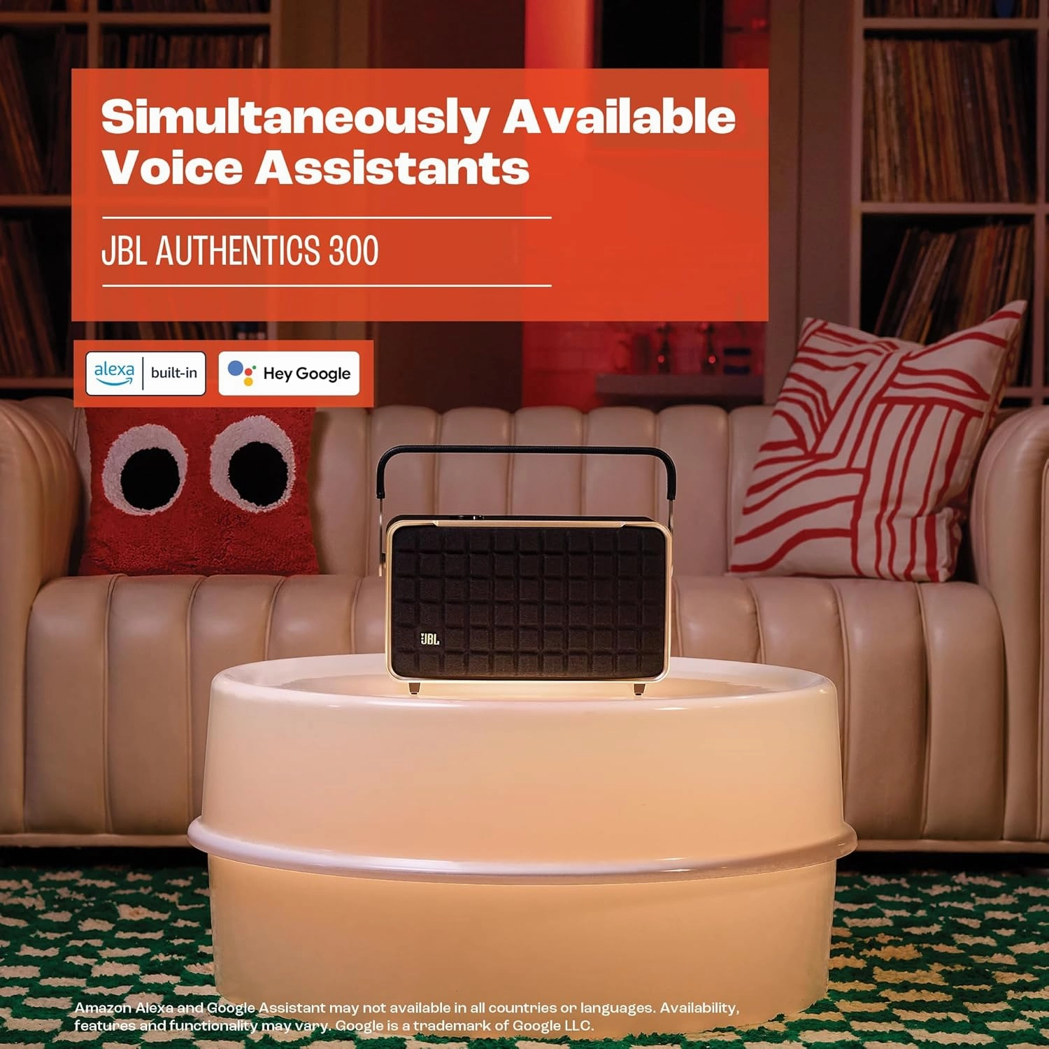 JBL Authentics 300 - Retro Style Wireless Bluetooth/WiFi Home Speaker, Built in Battery (4800mAh), Music Streaming Services via Built-in Wi-Fi, Built in Alexa and Google Assistant (Black/Gold)