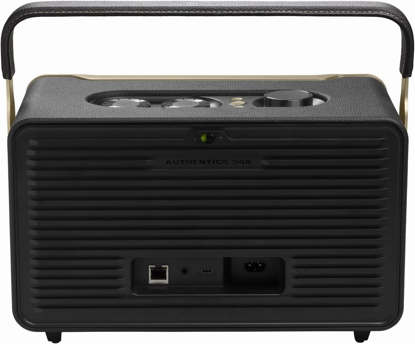 JBL Authentics 300 - Retro Style Wireless Bluetooth/WiFi Home Speaker, Built in Battery (4800mAh), Music Streaming Services via Built-in Wi-Fi, Built in Alexa and Google Assistant (Black/Gold)