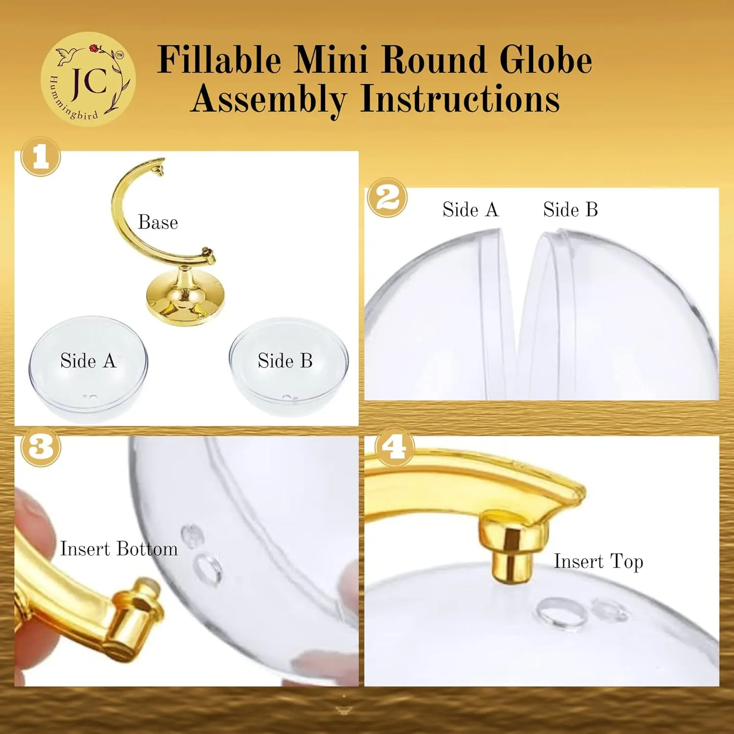 JC HUMMINGBIRD 24 Pieces Fillable Mini Gold Globe Party Favors (Assembly Required)