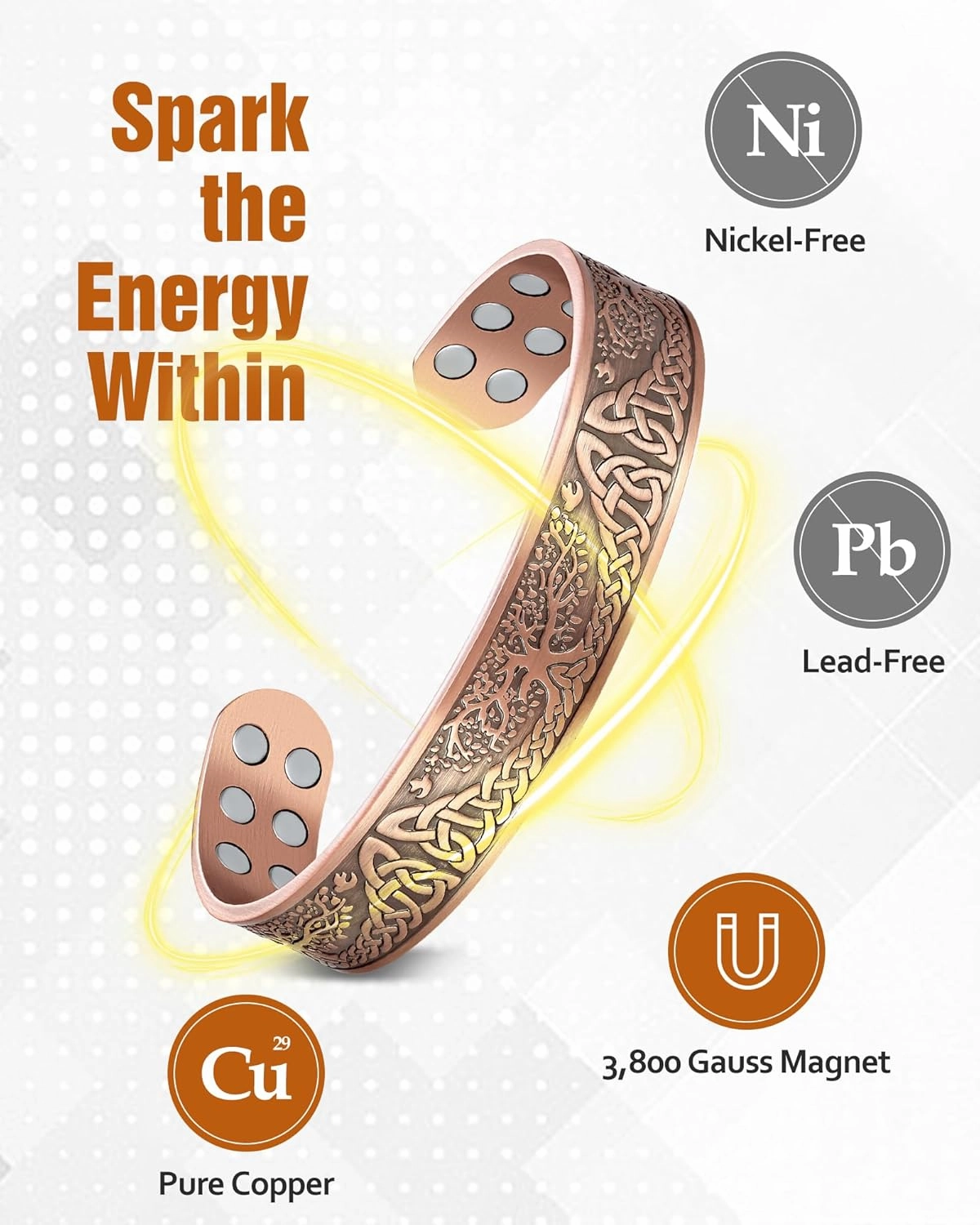 Jecanori Copper Bracelet for Men, 18X Strength Mens Magnetic Copper Bracelets for Pain Relief, 99.99% Pure Solid Copper Therapy Bracelet for Pain Relief