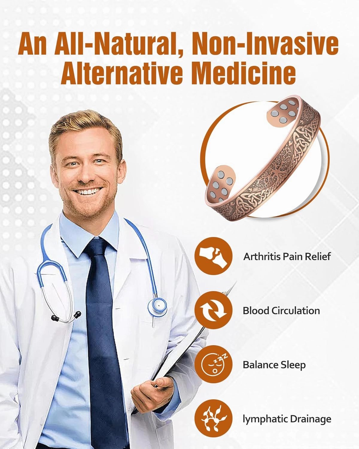 Jecanori Copper Bracelet for Men, 18X Strength Mens Magnetic Copper Bracelets for Pain Relief, 99.99% Pure Solid Copper Therapy Bracelet for Pain Relief