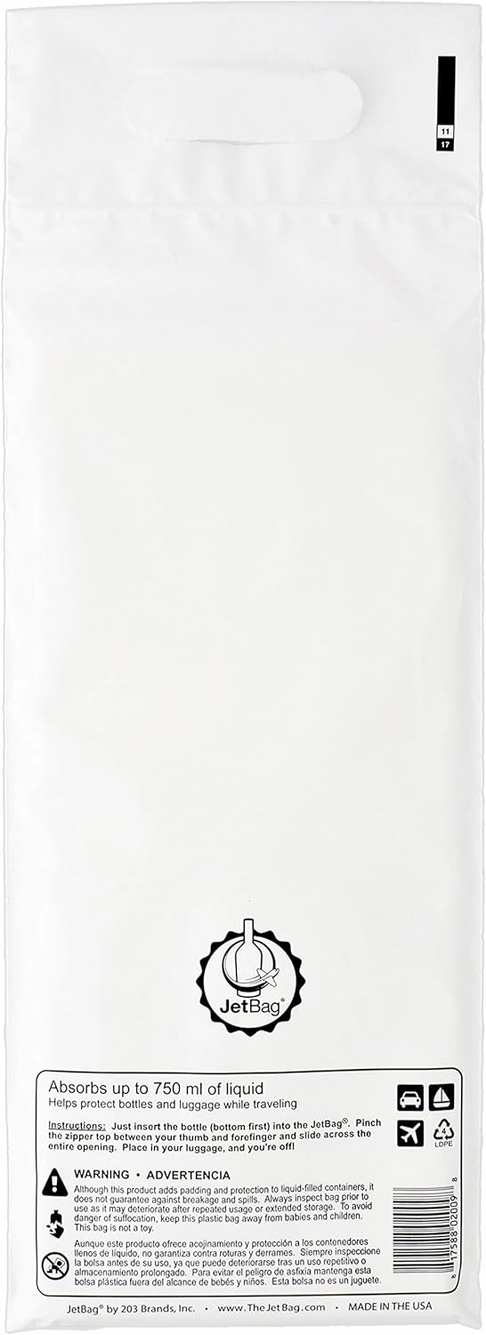 Jet Bag Mono - (Set of 3) The Original Reusable, Protective and Absorbent Bottle Bags for Wine, Growlers or other Liquids Made in the USA!,White