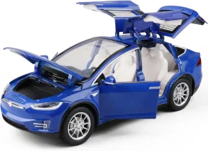 JIAYEMODEL 1:24 Diecast Model Car for Tesla Model X, Complete with Lights and Simulation of Sound. This Decorative Alloy Mini Vehicle is a Unique Gift for Your Loves or Young. (Blue)