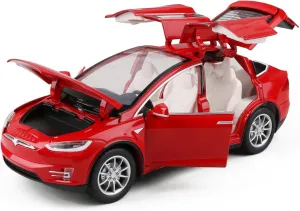 JIAYEMODEL 1:24 Diecast Model Car for Tesla Model X, Complete with Lights and Simulation of Sound. This Decorative Alloy Mini Vehicle is a Unique Gift for Your Loves or Young. (RED)