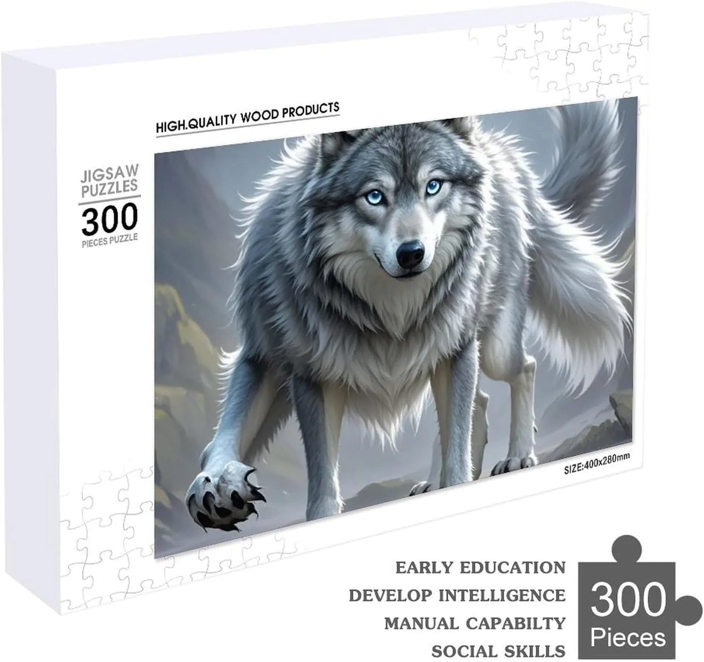 Jigsaw Puzzle from Photos 300/500/1000 Pieces Personalized Wooden Picture Puzzles Custom Puzzle from Pictures Fantasy Wolf Puzzles for Adults Family Birthday Valentine's Day Gifts