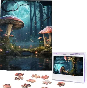 Jigsaw Puzzle from Photos 500 Pieces Personalized Wooden Picture Puzzles Custom Puzzle from Pictures Fantasy Forest Mushroom Puzzles for Adults Family Birthday Valentine's Day Gifts