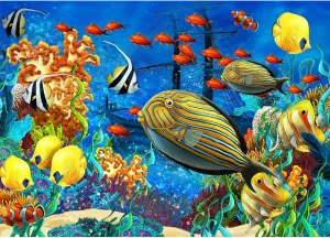 Jigsaw Puzzles for Adults 500 Pieces, Underwater Fishes Interlock Perfectly Letter on Back No Dust, Home Decor Birthday Party Gift Toy for Men Women Olds Seniors