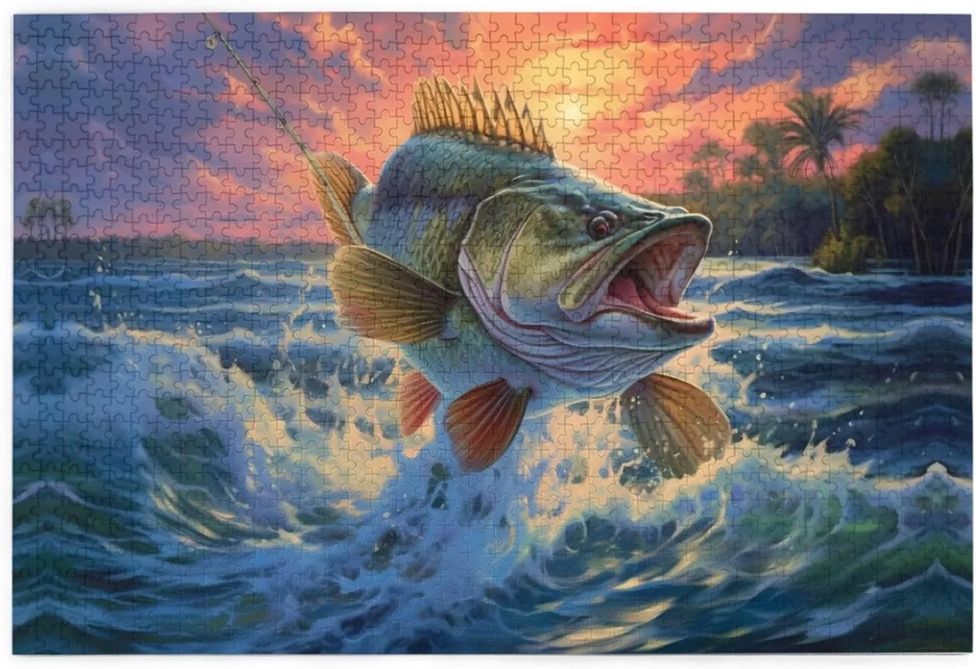 Jigsaw Puzzles1000 Piece Whjshop Bass Fishing Wave Printing Educational Intellectual Wooden Puzzles, Fun Puzzles, Stress Relieving Game