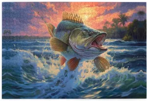 Jigsaw Puzzles1000 Piece Whjshop Bass Fishing Wave Printing Educational Intellectual Wooden Puzzles, Fun Puzzles, Stress Relieving Game