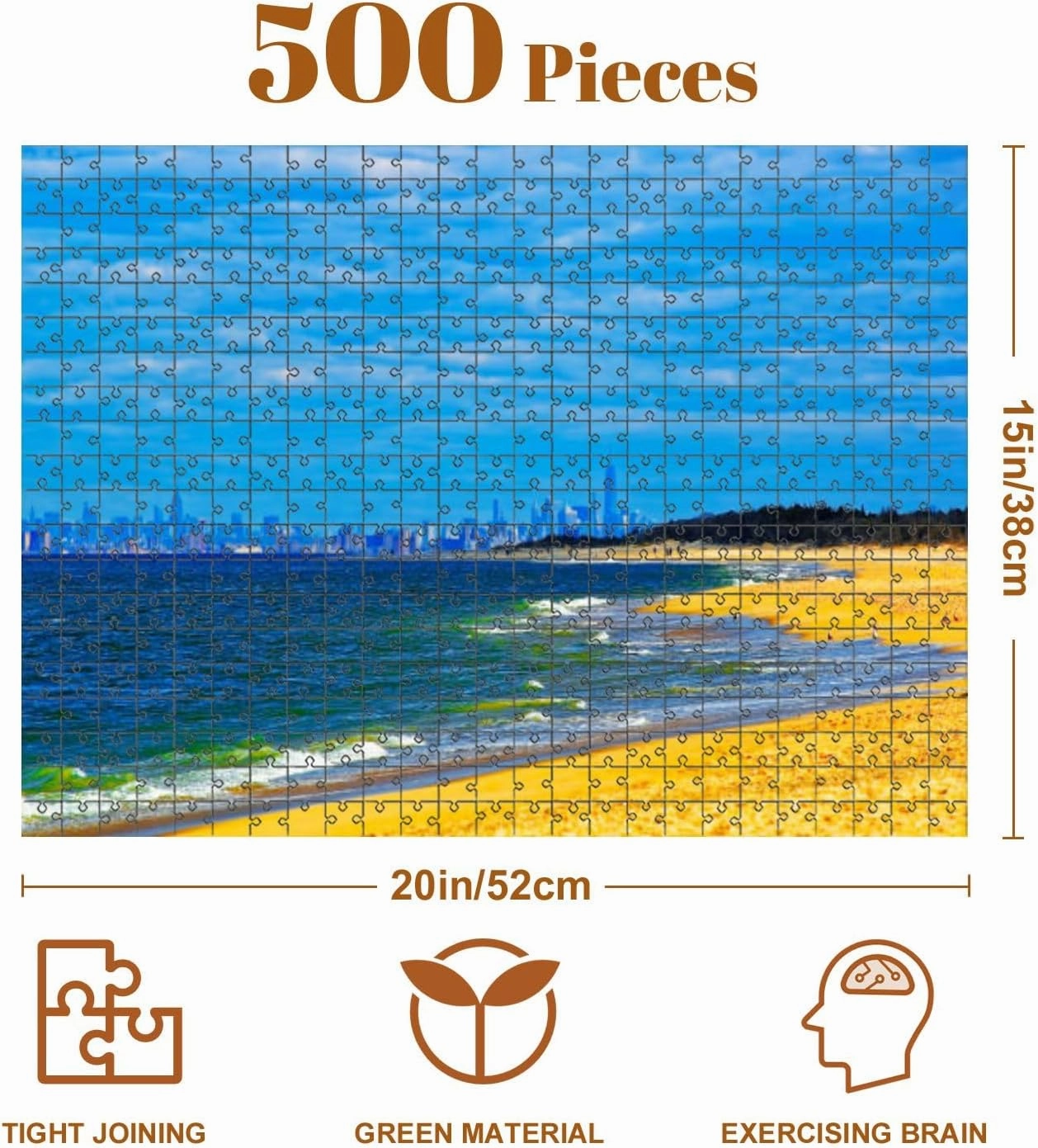Jigsaw Puzzles 500 Pieces for Adult Atlantic Ocean Shore Sandy Hook View to NYC Reflex Puzzle Game for Family Wooden Puzzle Toy Educational Games Puzzles for Home Decor