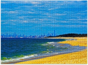Jigsaw Puzzles 500 Pieces for Adult Atlantic Ocean Shore Sandy Hook View to NYC Reflex Puzzle Game for Family Wooden Puzzle Toy Educational Games Puzzles for Home Decor