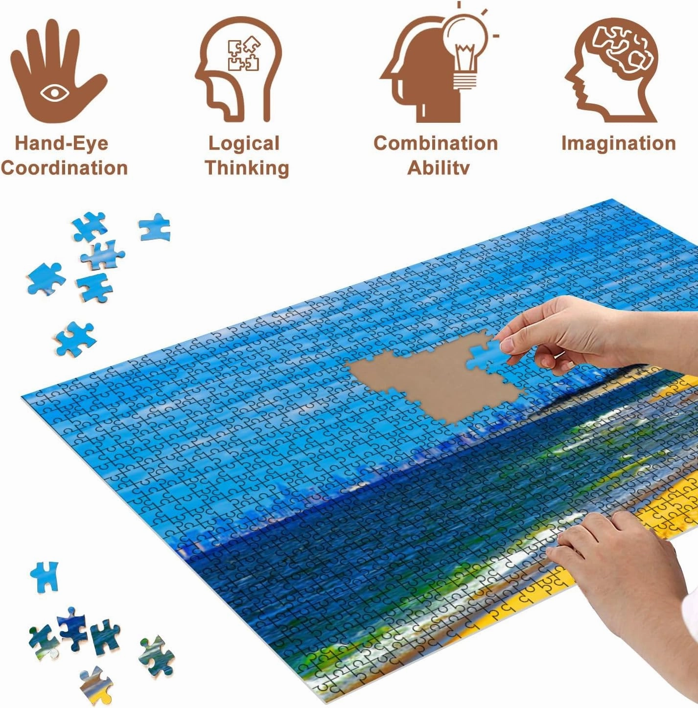 Jigsaw Puzzles 500 Pieces for Adult Atlantic Ocean Shore Sandy Hook View to NYC Reflex Puzzle Game for Family Wooden Puzzle Toy Educational Games Puzzles for Home Decor
