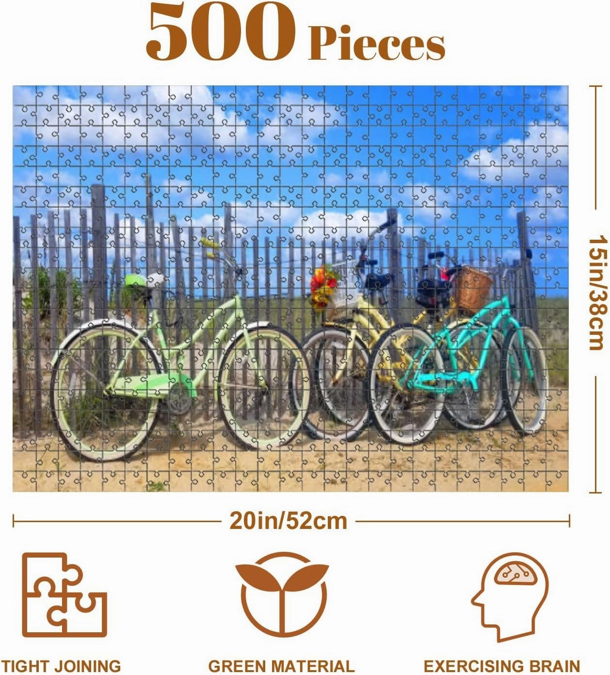 Jigsaw Puzzles 500 Pieces for Adult Beach Bikes Puzzle Game for Family Wooden Puzzle Toy Educational Games Puzzles for Home Decor