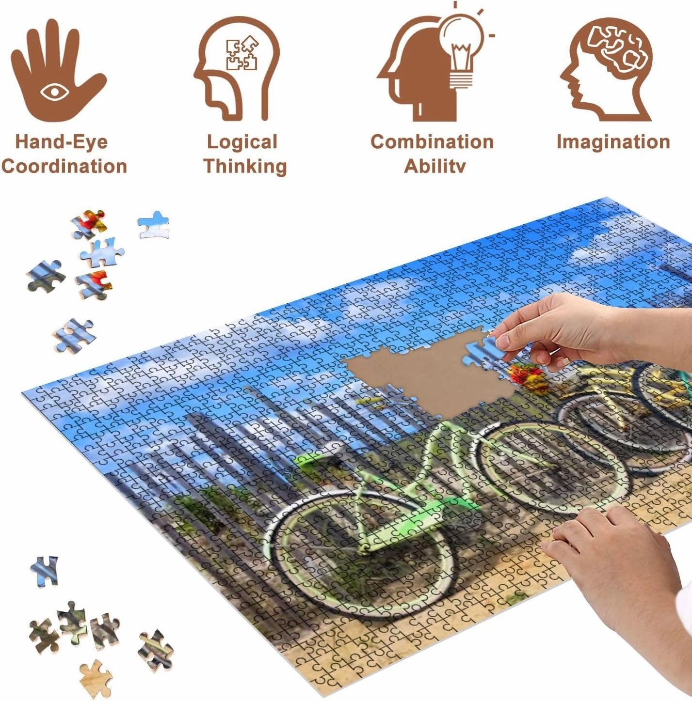 Jigsaw Puzzles 500 Pieces for Adult Beach Bikes Puzzle Game for Family Wooden Puzzle Toy Educational Games Puzzles for Home Decor