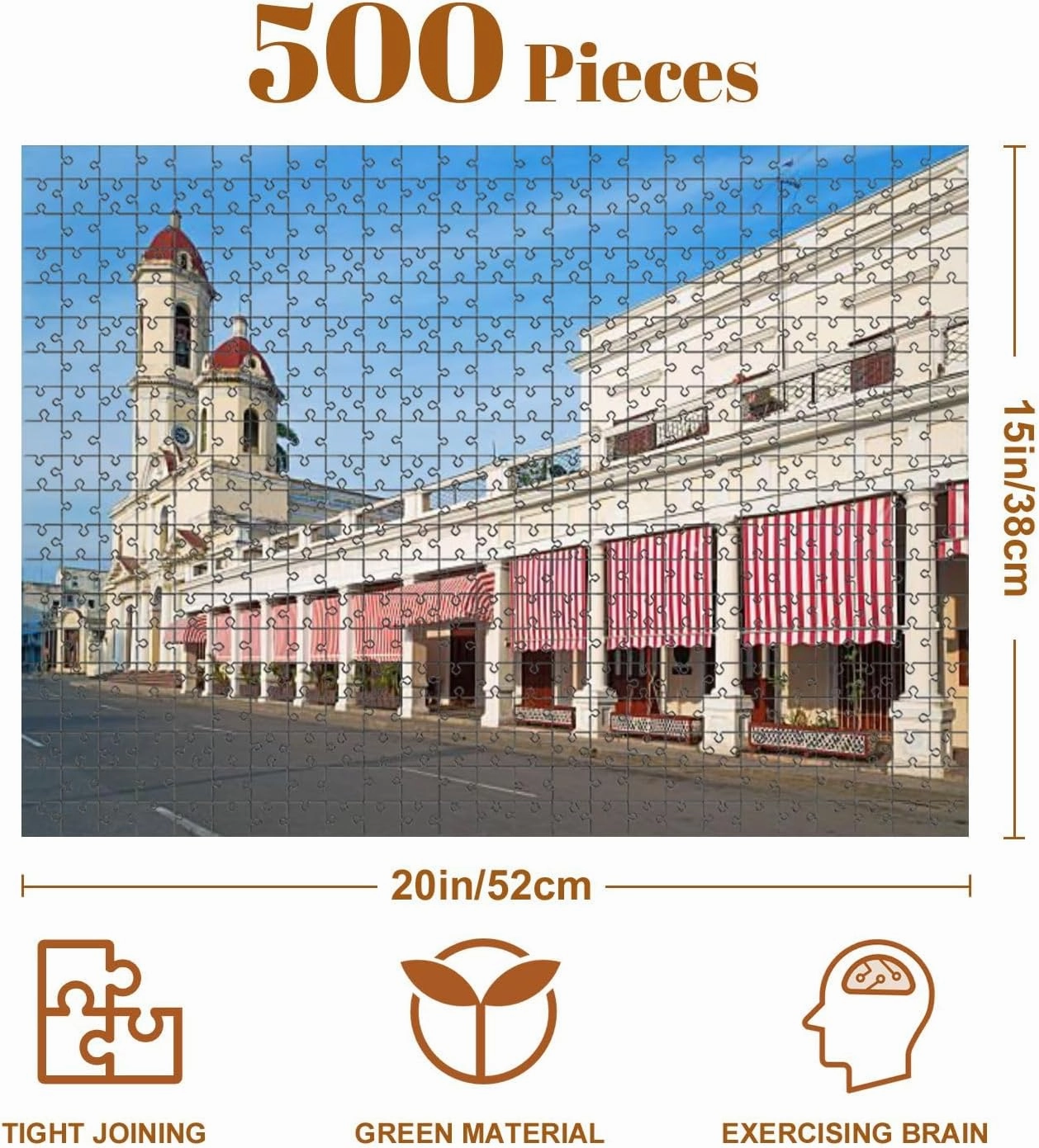 Jigsaw Puzzles 500 Pieces for Adult View Cathedral Cienfuegos Cuba Puzzle Game for Family Wooden Puzzle Toy Educational Games Puzzles for Home Decor