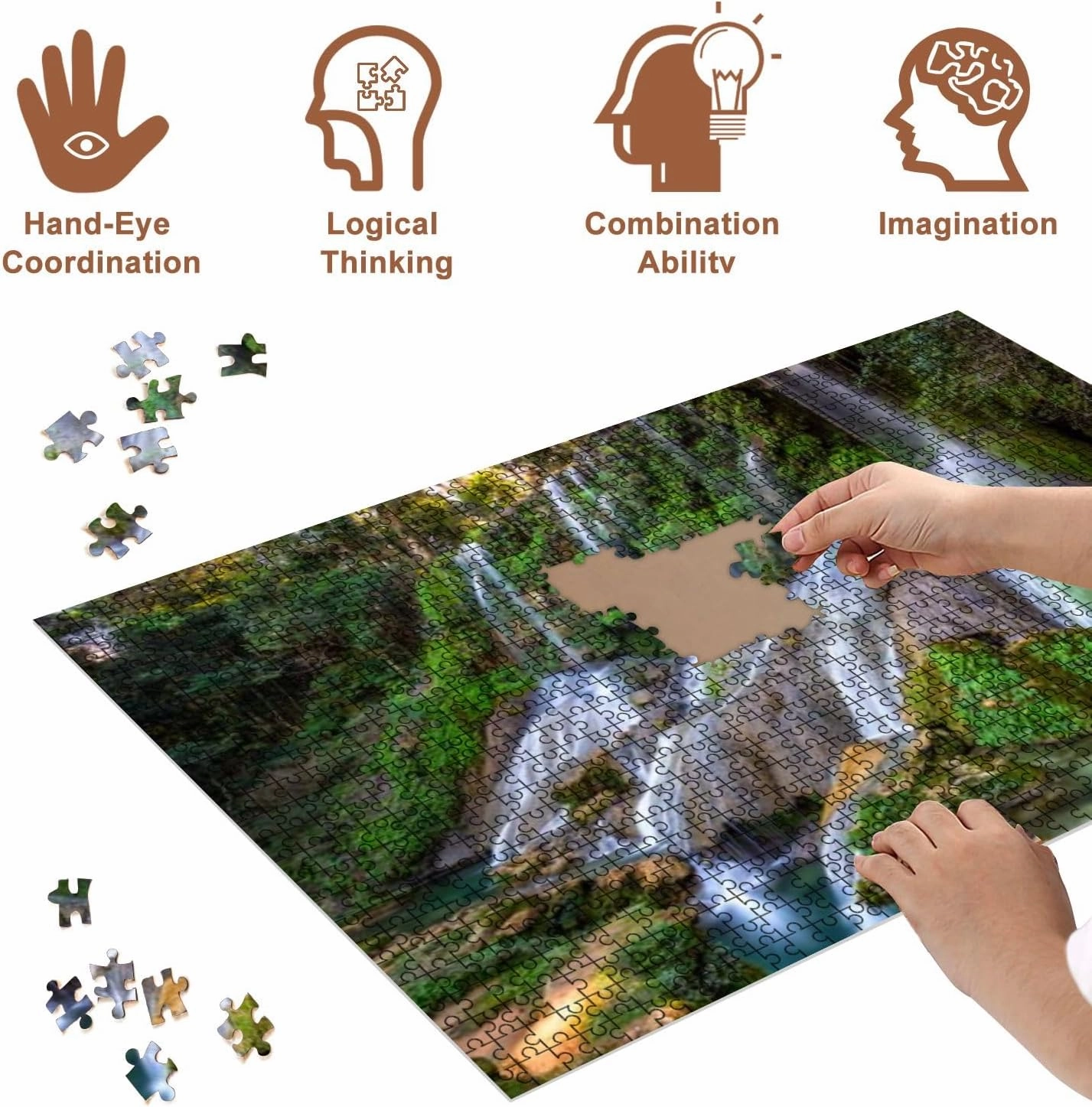 Jigsaw Puzzles 500 Pieces for Adult Waterfalls Niche Puzzle Game for Family Wooden Puzzle Toy Educational Games Puzzles for Home Decor