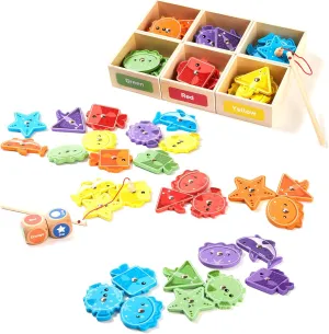 JOCY Montessori Toy for Toddlers，Wooden Magnetic Fishing Game to Develop Fine Motor Skills. Color & Shape Sorter for Ages 3 , Ideal Educational Gift for Preschoolers