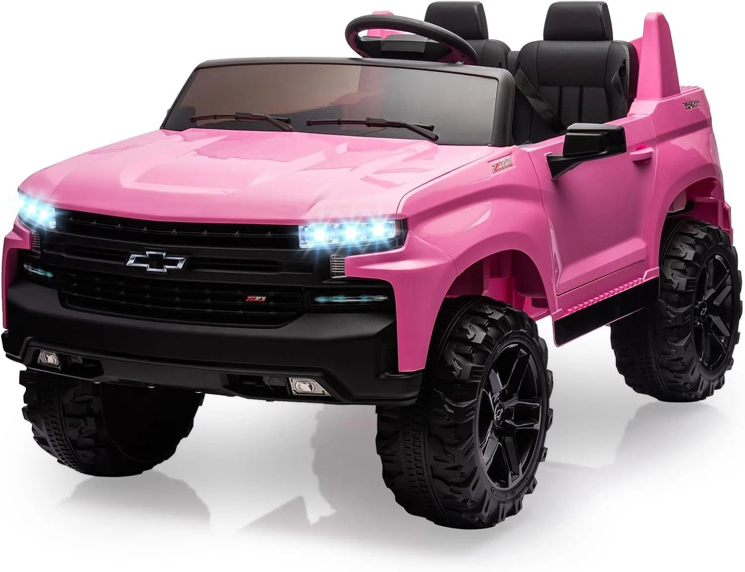 Jojoka Baby Car 24V 2-Seater Truck Licensed Chevrolet Silverado Ride On Toy w/Parent Remote Control,4xSpring Suspension, Wireless Music, Electric Vehicle Car for Kids Ages 3-8,Pink