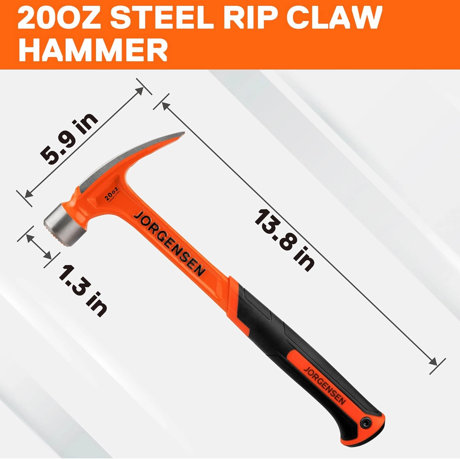 Jorgensen 20 oz Straight Claw Hammer with Magnetic Nail Holder, Rip Claw Hammer with Milled Face & Shock Reduction Grip, Heavy Duty One-piece Forged Hammer