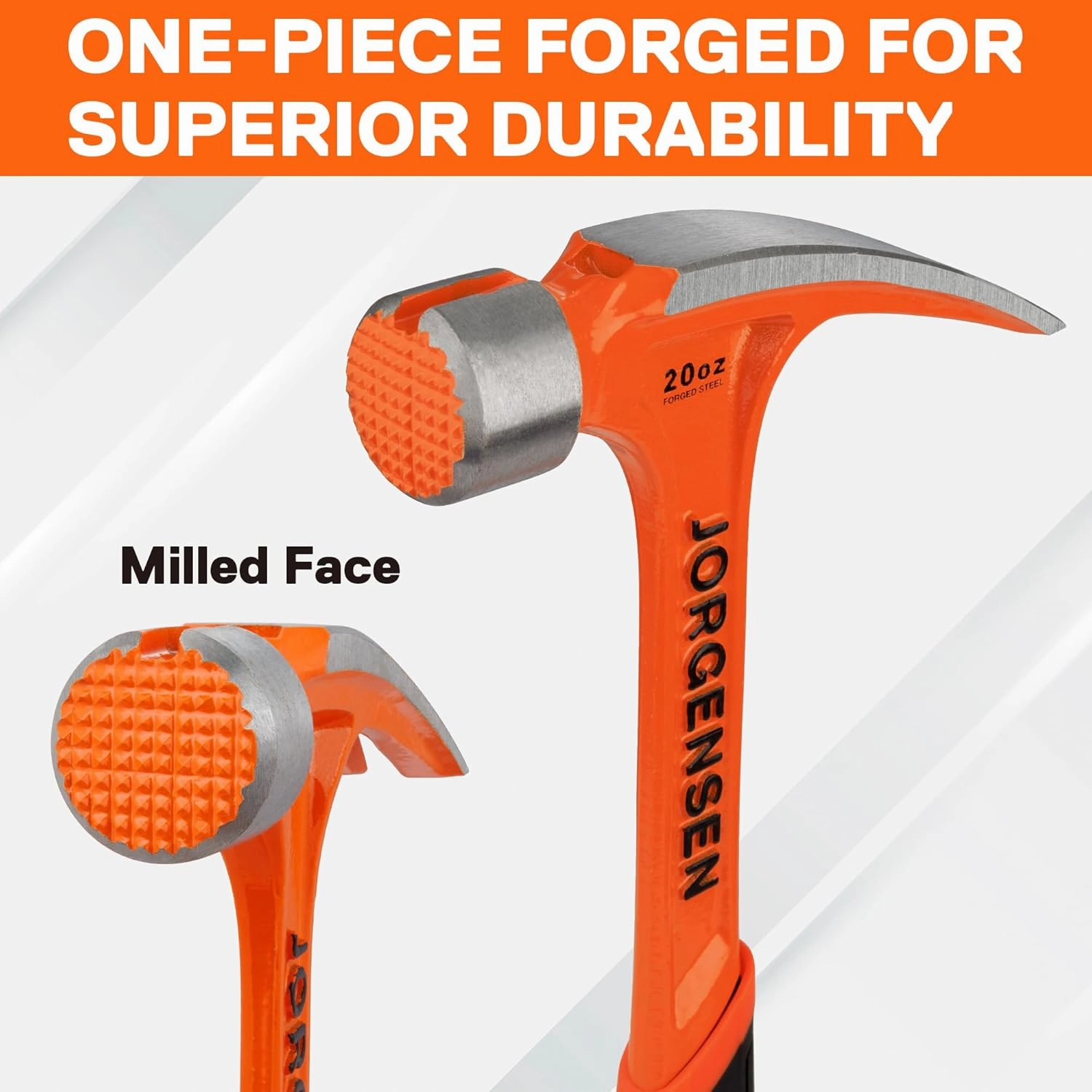 Jorgensen 20 oz Straight Claw Hammer with Magnetic Nail Holder, Rip Claw Hammer with Milled Face & Shock Reduction Grip, Heavy Duty One-piece Forged Hammer