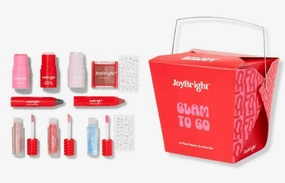 JoyBright Glam To Go Makeup Set, 10 Piece Collection with Lip Gloss, Lipstick, and Face Products
