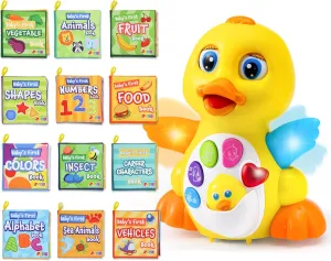 JOYIN Baby Toys Duck with 12 Pcs Bath Books, Infant Musical Toys 6  Months, Nontoxic Fabric Soft Crinkly Cloth Books