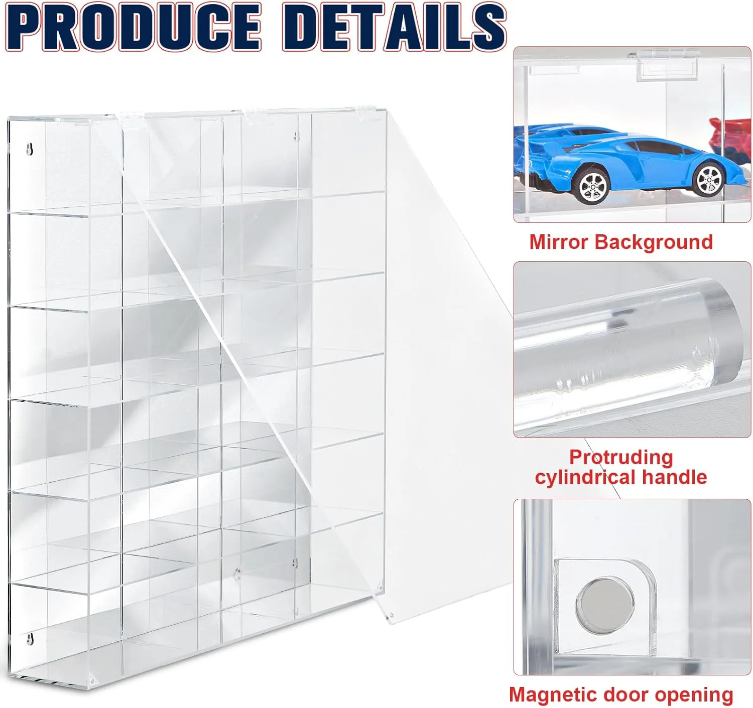 Juexica Clear Acrylic Toy Car Display Case 1: 32 Scale Diecast Display Box Wall Mounted Shelf for Storage Toy Car Mini Model Race(18 Grids)