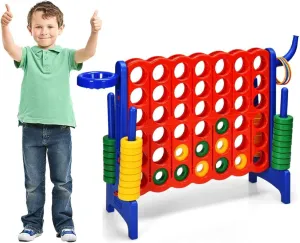 Jumbo 4-to-Score Giant Game Set, Giant 4-in-A-Row Connect Game with Basketball Hoop, Ring Game, 42 Jumbo Rings, Quick-Release Slider, Indoor & Outdoor Family Party Game for Kids & Adults