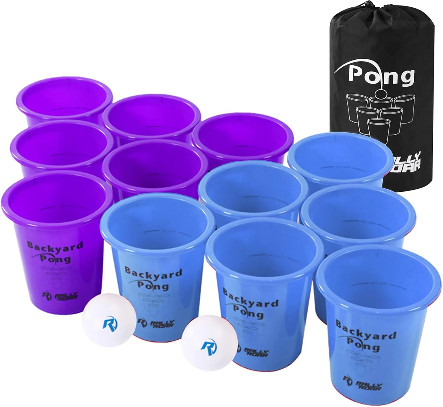 Jumbo Tailgate Beer Pong Set - Includes 12 Durable 9" Tall Cups, 2 Balls, Carry Bag