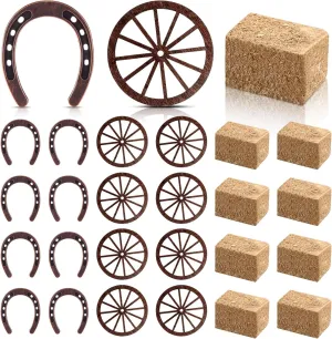 Junkin Western Party Supplies Horseshoe Decor Wagon Wheel Crafts Mini Hay Bales Vintage Table Centerpieces for Lucky Horseshoe Wedding Party Favors Cowboy Birthday Decorations (24 Pieces)