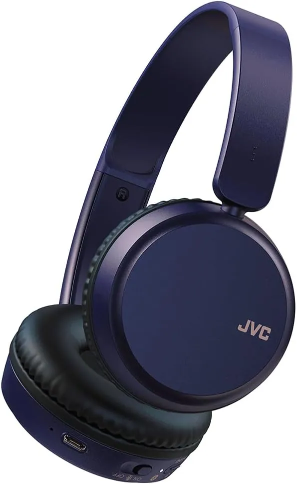 JVC Deep Bass Wireless Headphones, Bluetooth 5.2, Built-in EQ (Bass/Clear/Normal), Multi-Point Connection, Voice Assistant Compatible, 35 Hour Battery Life - HAS36WA (Blue), Small