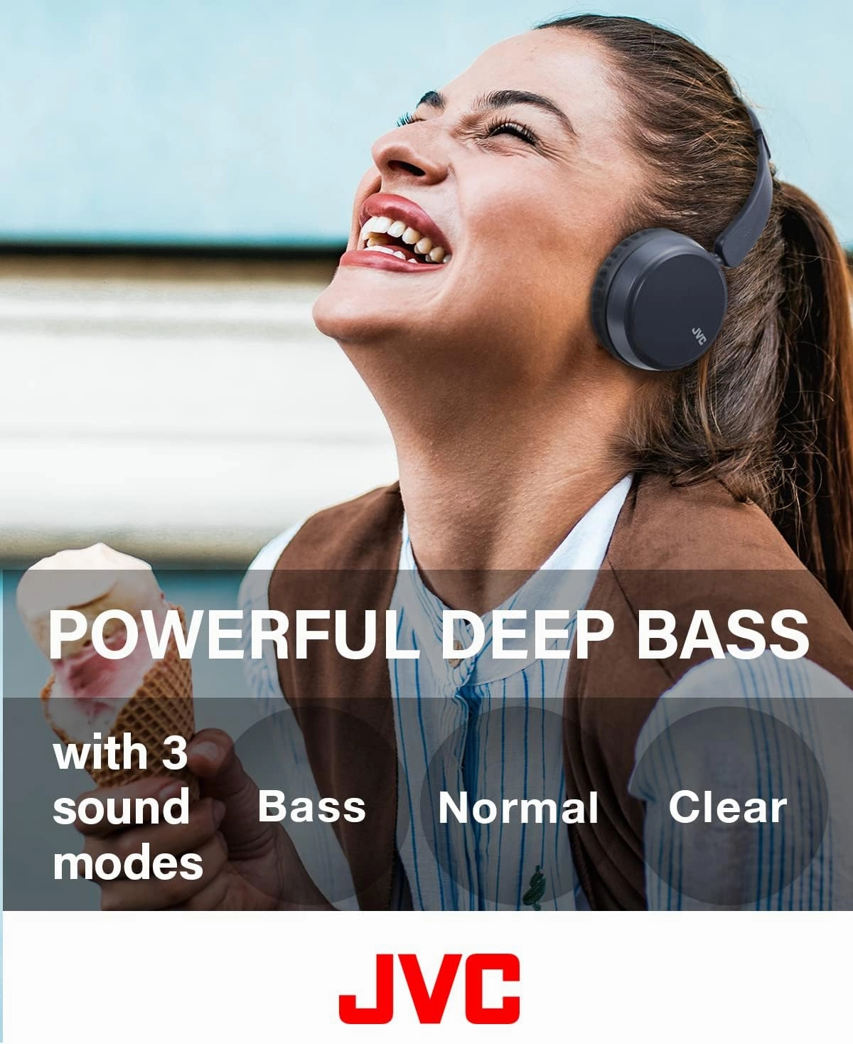 JVC Deep Bass Wireless Headphones, Bluetooth 5.2, Built-in EQ (Bass/Clear/Normal), Multi-Point Connection, Voice Assistant Compatible, 35 Hour Battery Life - HAS36WB (Black)