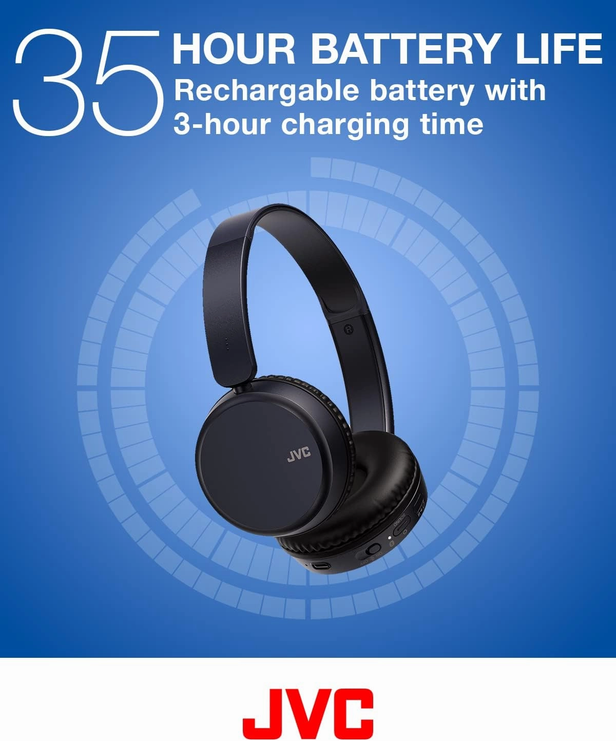 JVC Deep Bass Wireless Headphones, Bluetooth 5.2, Built-in EQ (Bass/Clear/Normal), Multi-Point Connection, Voice Assistant Compatible, 35 Hour Battery Life - HAS36WB (Black)
