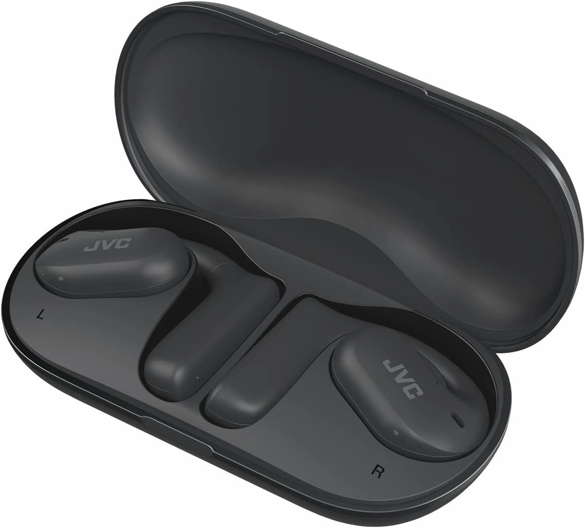 JVC Nearphones Open Ear True Wireless Headphones with 16mm Large Drivers for Powerful Sound, Single Ear use, and Long Battery Life (up to 17 Hours) - HANP35TW (Black)