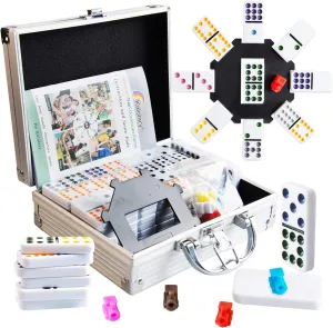 Kalolary Double 12 Mexican Train Dominoes, 91 Tiles Dot Dominoes Games in an Aluminum Case with 9 Trains Instruction Booklet Score Pads and Octagon Shape Hub (Dots Style)