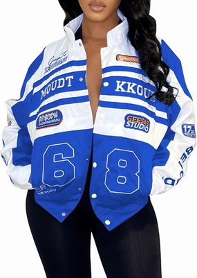 KANSOON Varsity Jacket Women Motorcycle Racer Detachable Letter Graphic Jackets Vintage Color Block Baseball Coat