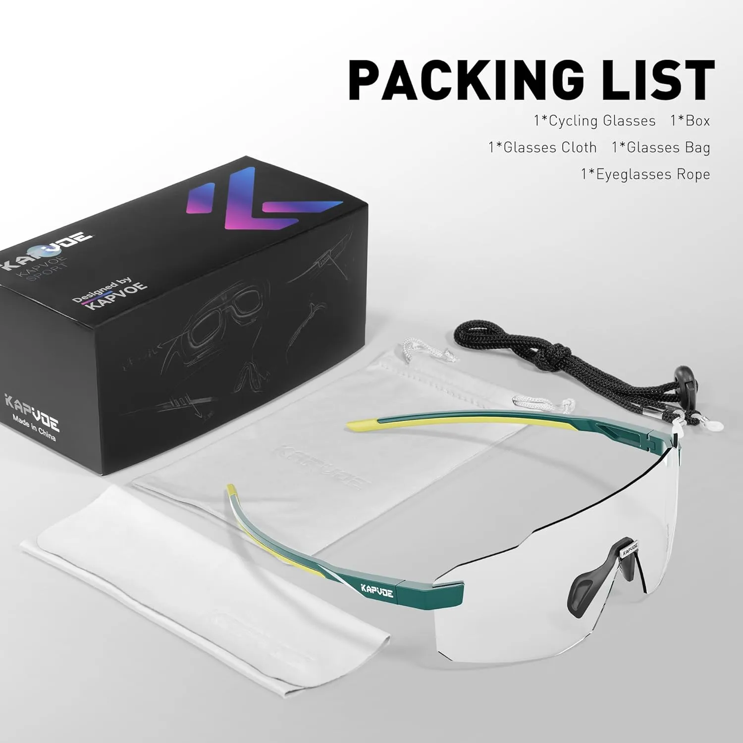 KAPVOE Photochromic Cycling Glasses for Men Women Sport Sunglasses UV Protection Driving Mountain Running MTB Frameless K341