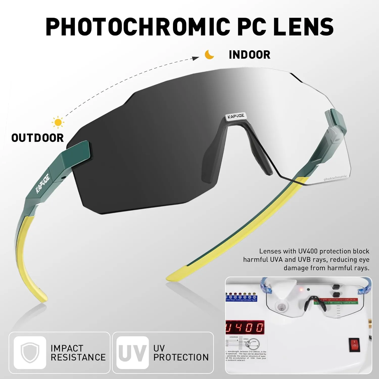 KAPVOE Photochromic Cycling Glasses for Men Women Sport Sunglasses UV Protection Driving Mountain Running MTB Frameless K341