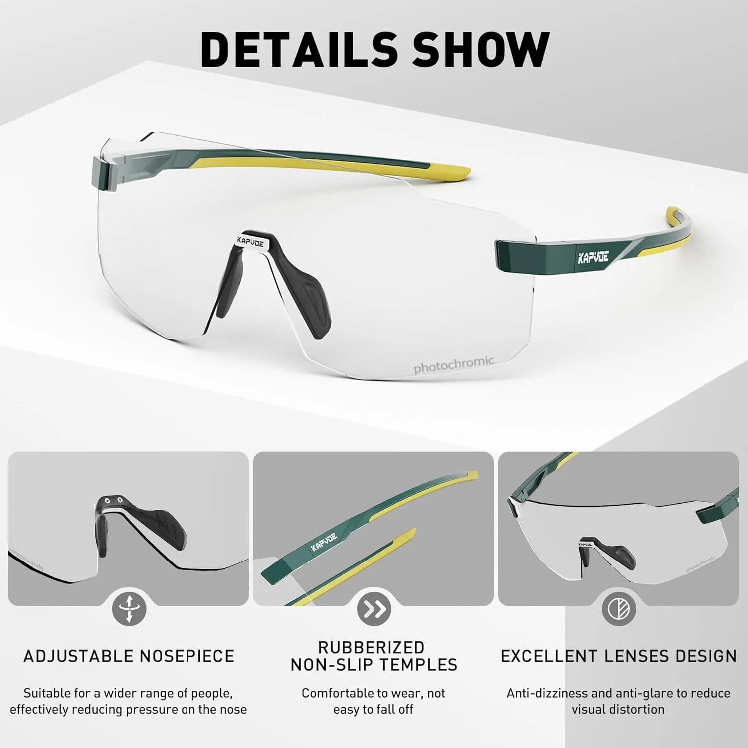 KAPVOE Photochromic Cycling Glasses for Men Women Sport Sunglasses UV Protection Driving Mountain Running MTB Frameless K341