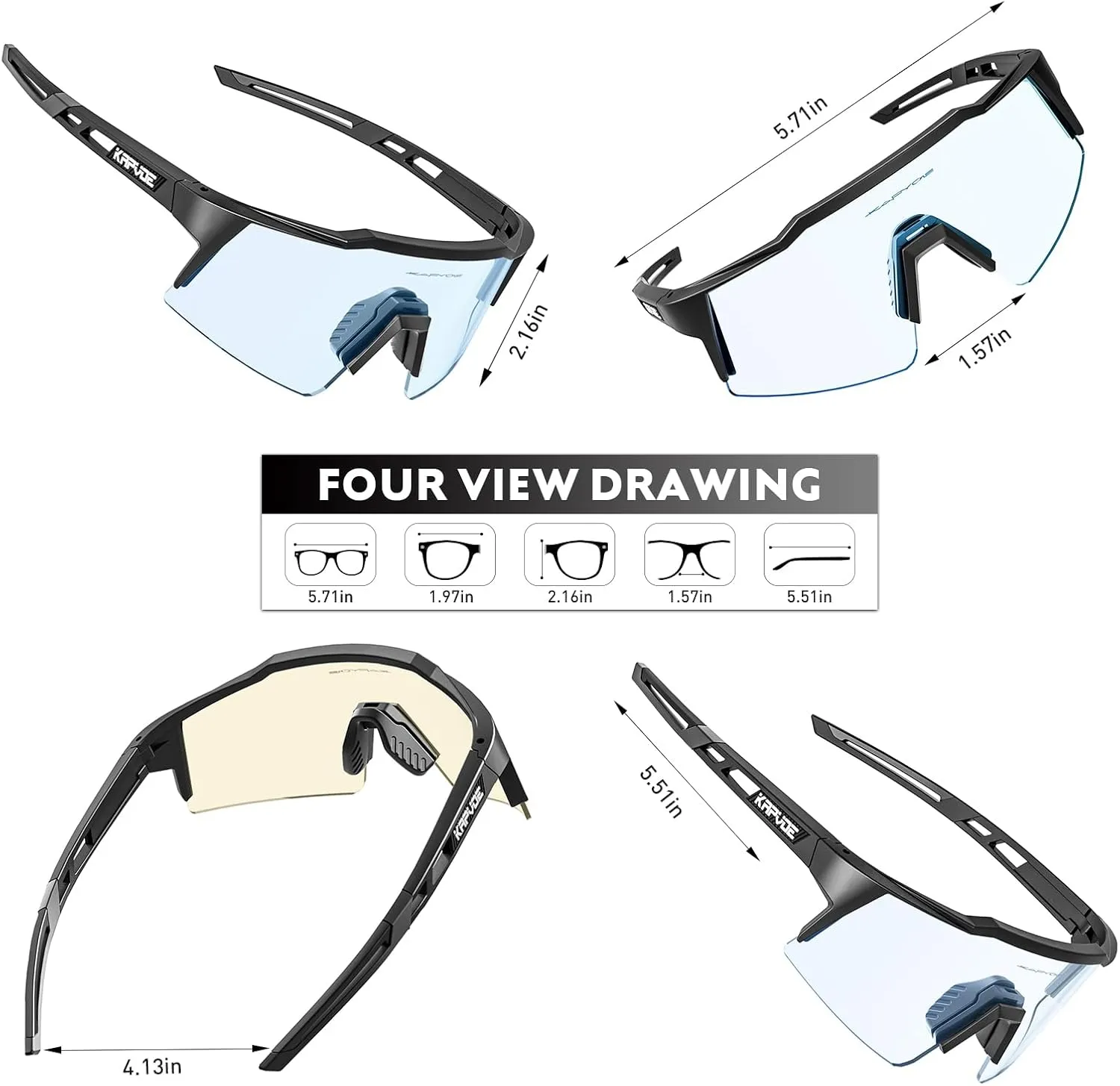 KAPVOE Photochromic Cycling Glasses Men Women Clear Transition Mountain Bike Sunglasses Sports Baseball Running - K9023