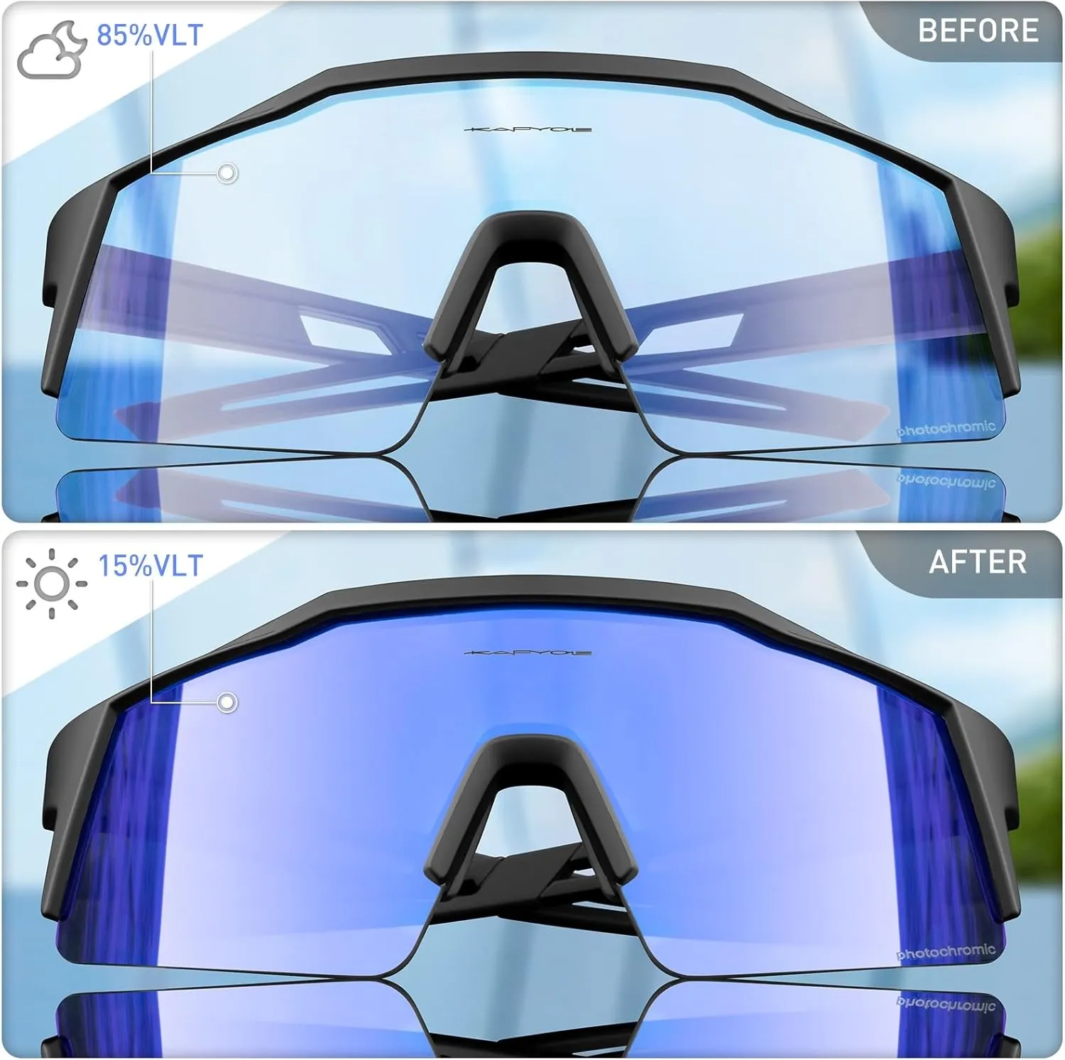 KAPVOE Photochromic Cycling Glasses Men Women Clear Transition Mountain Bike Sunglasses Sports Baseball Running - K9023