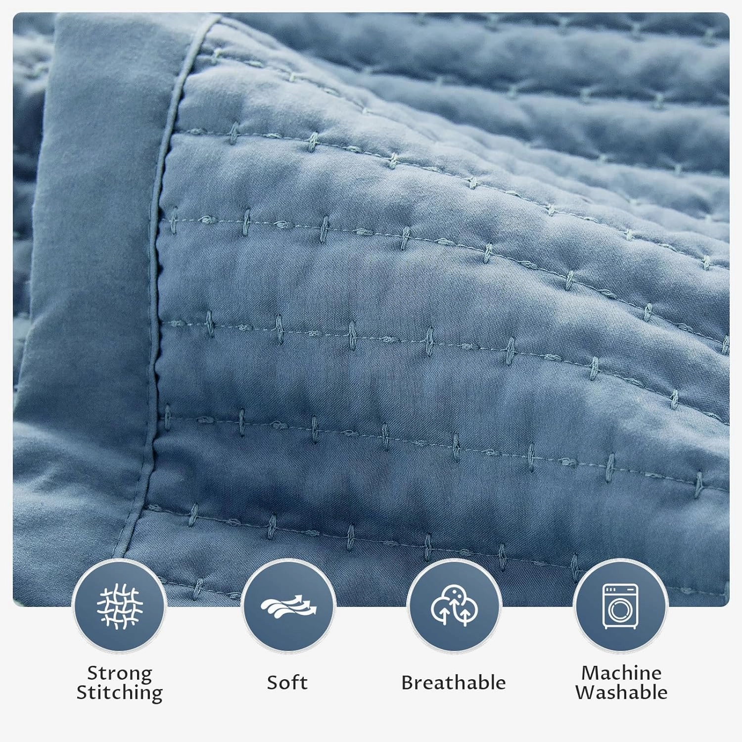 KASENTEX Quilt Mini Set-Stone Washed-Super Soft Bedspread-Light Weight-White Down Alternative Microfiber Fill-Machine Washable-Solid Colors, 2 King Shams, Blue