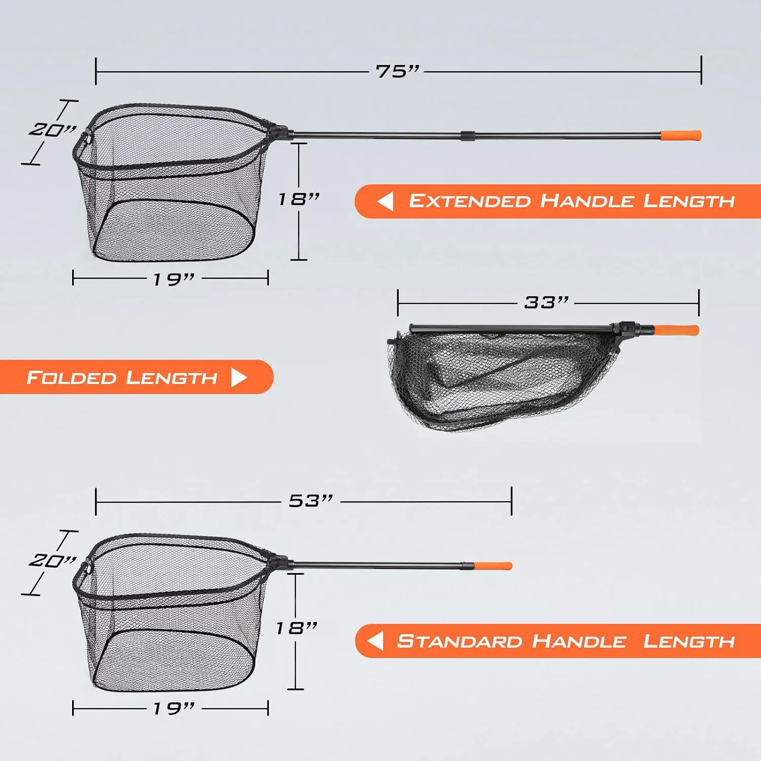 KastKing Brutus Fishing Net, Foldable Extendable Fish Landing Net, Lightweight & Portable Fishing Net with Soft EVA Foam Handle, Holds up to 44lbs/20KG, Fish-Friendly Mesh for a Safe Release