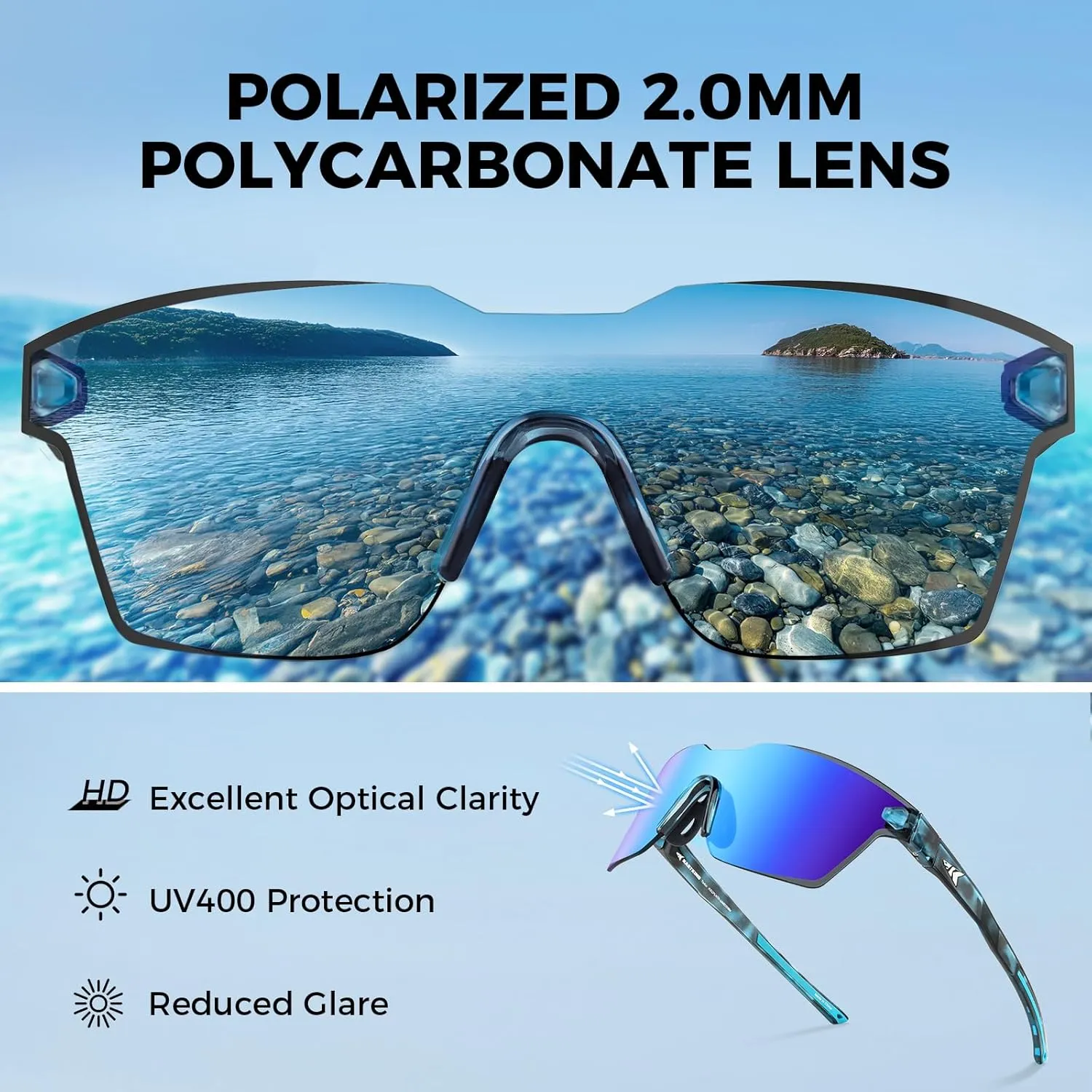KastKing Tarkio Polarized Fishing Sunglasses, Large Single PC Lenses, Rimless Wrap Design, UV400 Protection Sports Sunglasses