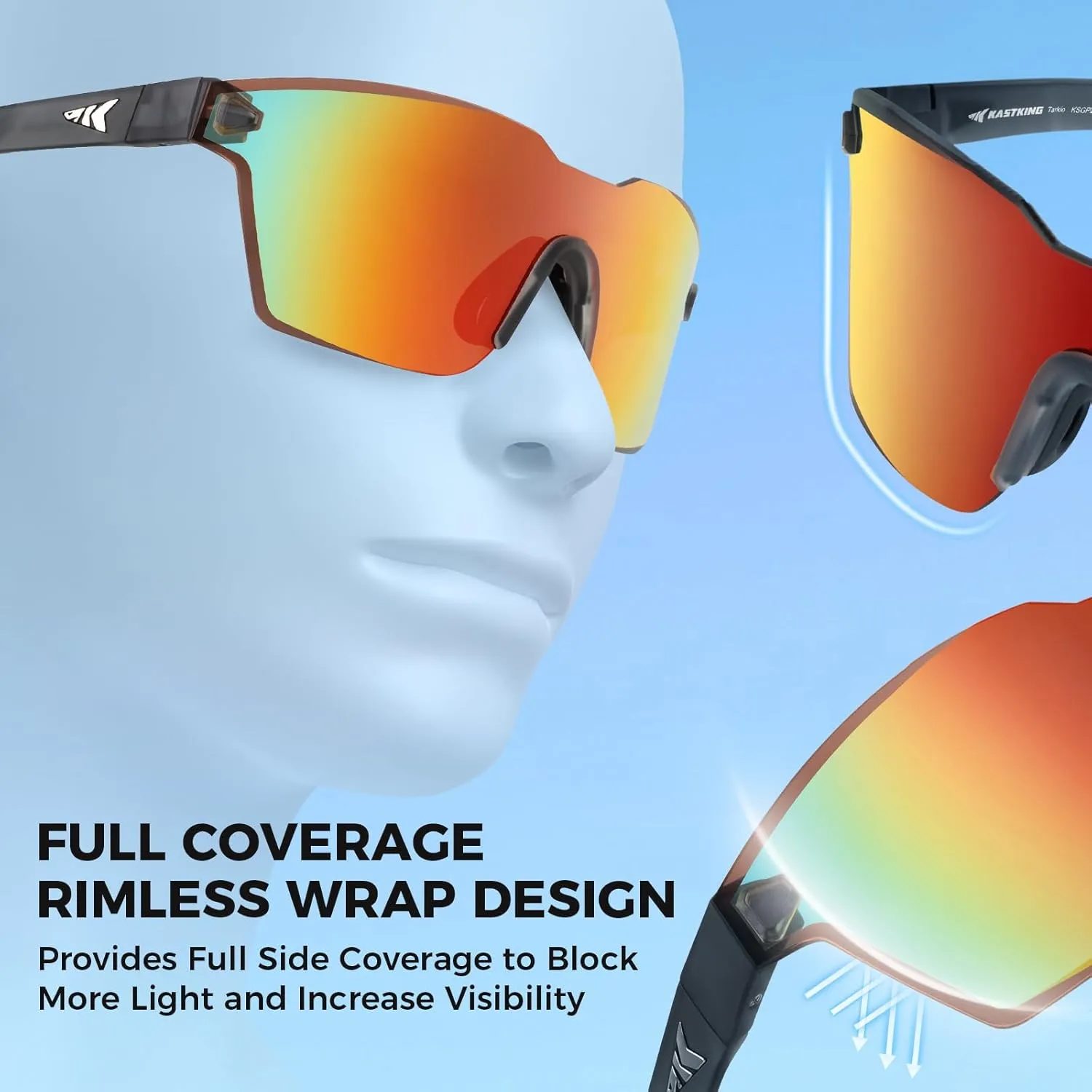 KastKing Tarkio Polarized Fishing Sunglasses, Large Single PC Lenses, Rimless Wrap Design, UV400 Protection Sports Sunglasses