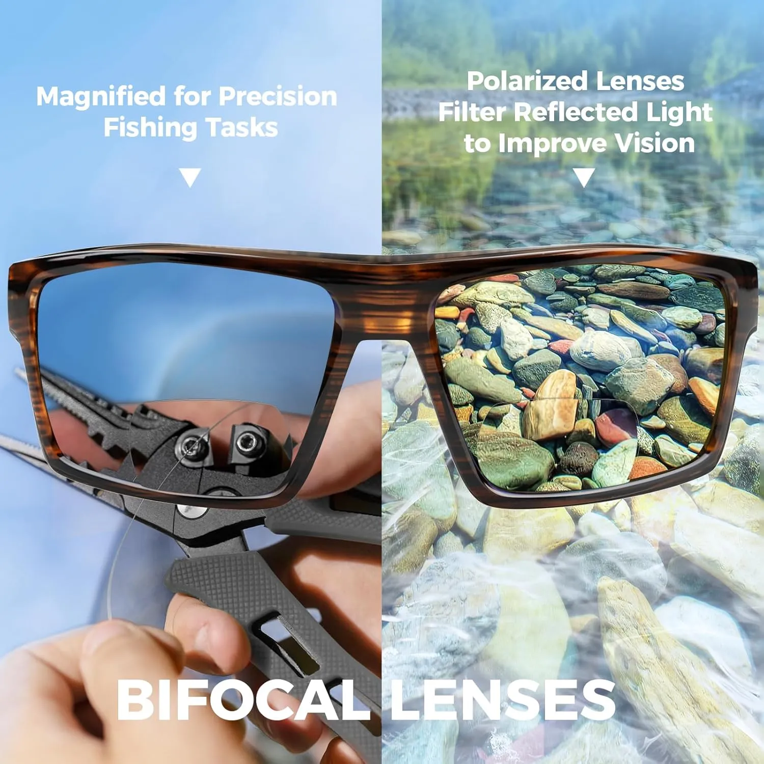 KastKing Waccamaw Polarized Bifocal Sunglasses, x1.5 x2.0 x2.5 Magnifications, Wrap Around Sport Reader Sunglasses for Men