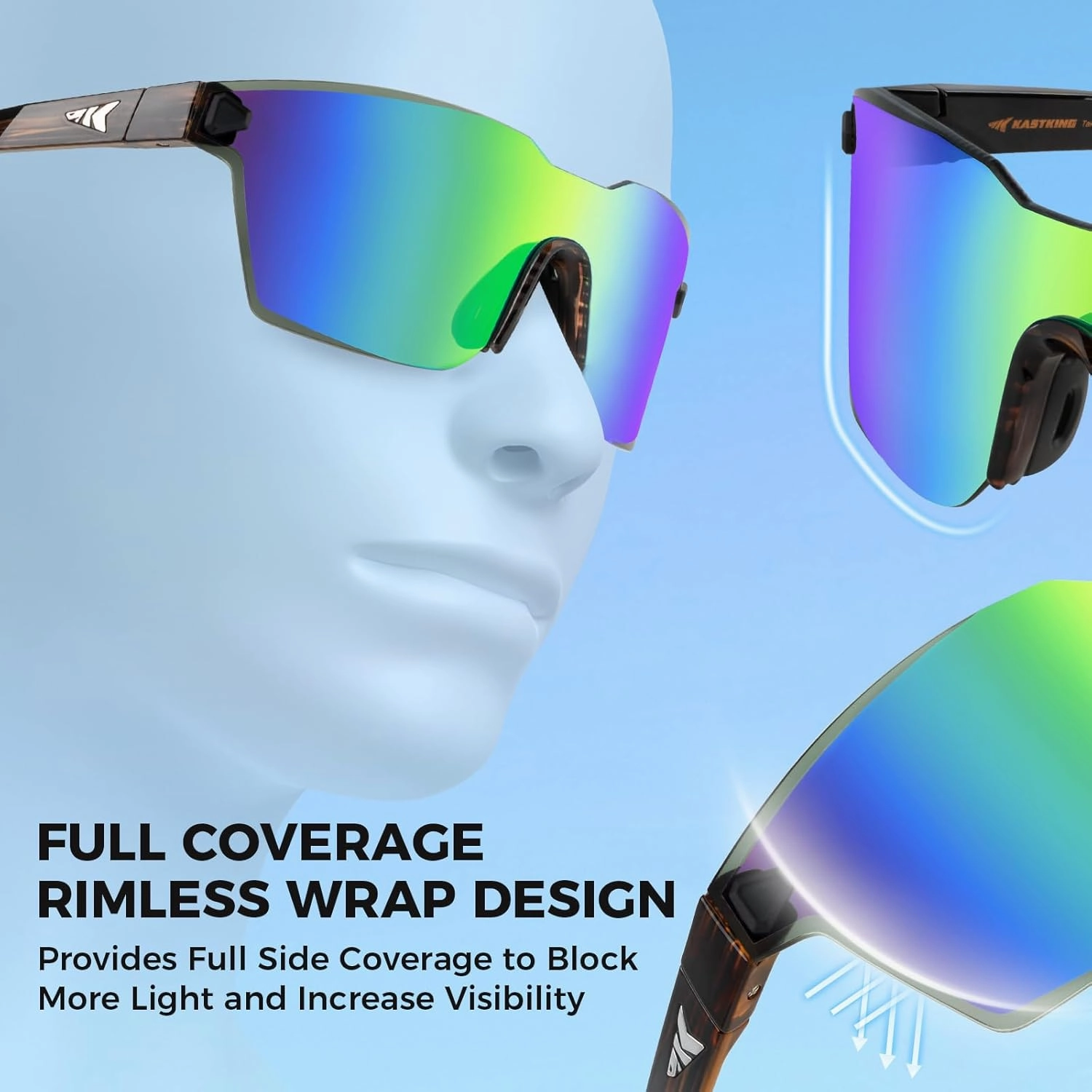 KastKing Tarkio Polarized Fishing Sunglasses, Large Single PC Lenses, Rimless Wrap Design, UV400 Protection Sports Sunglasses