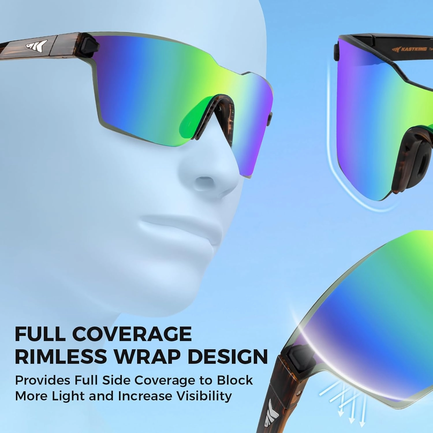 KastKing Tarkio Polarized Fishing Sunglasses, Large Single PC Lenses, Rimless Wrap Design, UV400 Protection Sports Sunglasses