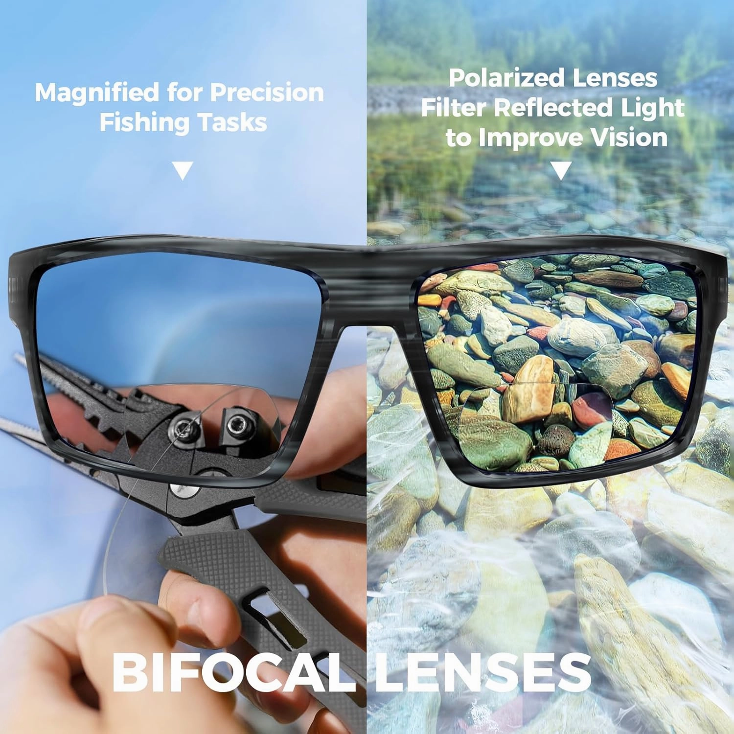 KastKing Waccamaw Polarized Bifocal Sunglasses, x1.5 x2.0 x2.5 Magnifications, Wrap Around Sport Reader Sunglasses for Men